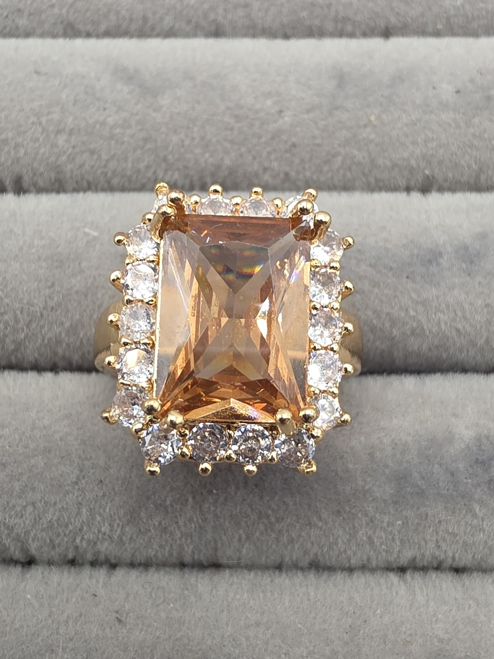 Gold-Tone Champagne Halo Statement Adjustable Ring - Women Jewelry